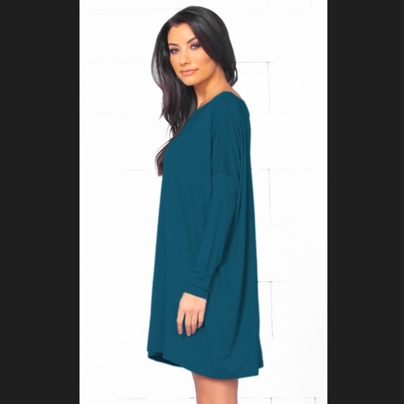 1988 Piko Teal Blue Long Sleeve Tunic Dress M - Picture 2 of 7